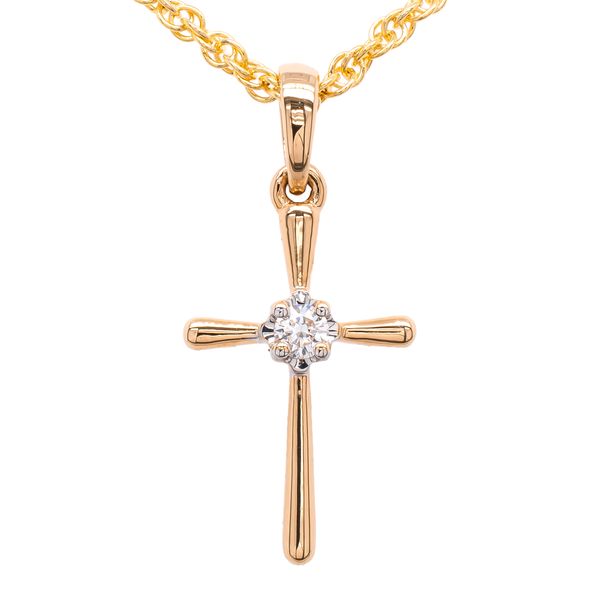 14K Yellow Gold Small Single Diamond Cross Pendant LeeBrant Jewelry & Watch Co Sandy Springs, GA