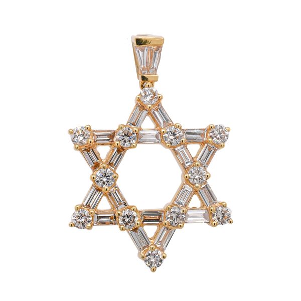 18K Yellow Gold Diamond Baguette Star of David Pendant LeeBrant Jewelry & Watch Co Sandy Springs, GA