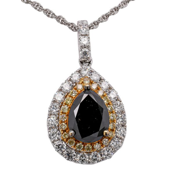18K White & Yellow Gold Black Diamond Halo Pendant | 3.25 CTW Natural Diamond Necklace Image 2 LeeBrant Jewelry & Watch Co Sandy Springs, GA