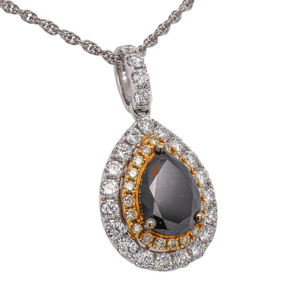 18K White & Yellow Gold Black Diamond Halo Pendant | 3.25 CTW Natural Diamond Necklace LeeBrant Jewelry & Watch Co Sandy Springs, GA
