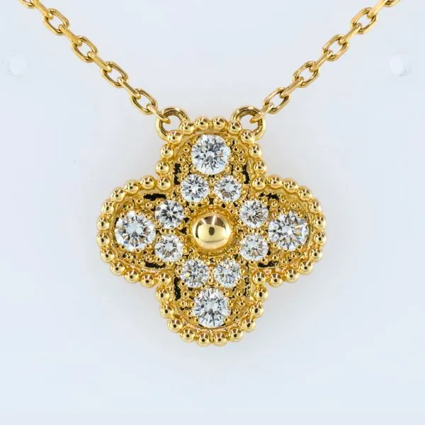 18K Yellow Gold Diamond Clover Pendant Necklace LeeBrant Jewelry & Watch Co Sandy Springs, GA