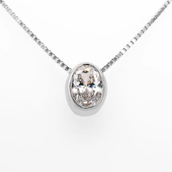 14K White Gold Oval Diamond Bezel Necklace LeeBrant Jewelry & Watch Co Sandy Springs, GA