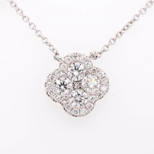 18K White Gold Clover Necklace with Princess Diamonds LeeBrant Jewelry & Watch Co Sandy Springs, GA