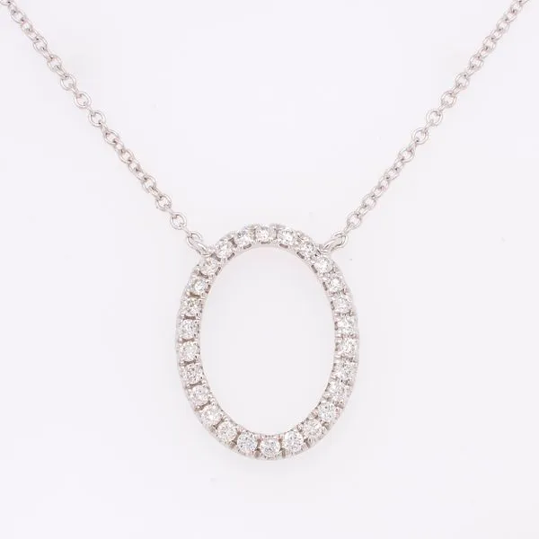 18K White Gold Diamond Oval Stationary Pendant Necklace LeeBrant Jewelry & Watch Co Sandy Springs, GA