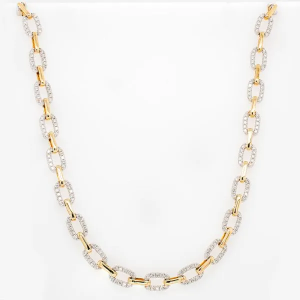 14K White and Yellow Gold Oval Open Linked Diamond Necklace LeeBrant Jewelry & Watch Co Sandy Springs, GA