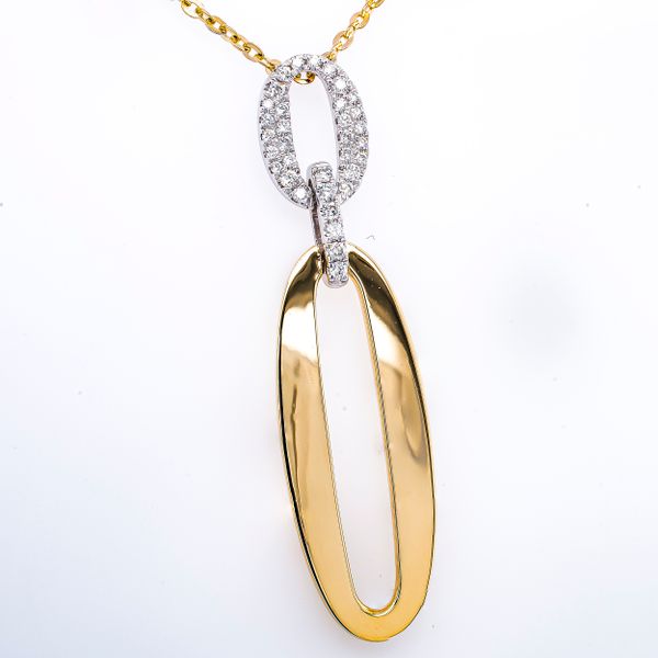 14K Yellow and White Gold Diamond Oval Drop Pendant Necklace LeeBrant Jewelry & Watch Co Sandy Springs, GA