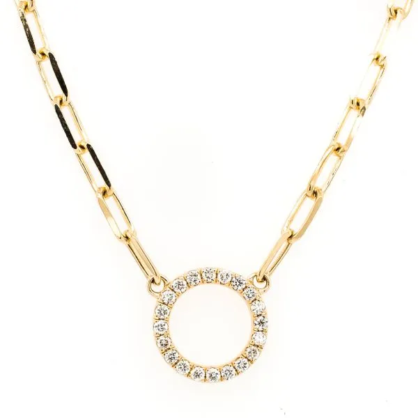 14K Yellow Gold Circle Station Paperclip Chain Diamond Necklace LeeBrant Jewelry & Watch Co Sandy Springs, GA
