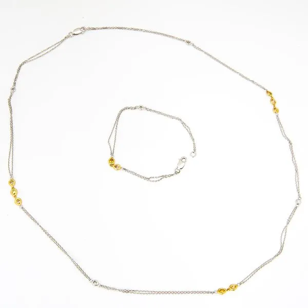 18K White and Yellow Gold Diamond by the Yard Bracelet Necklace Combo LeeBrant Jewelry & Watch Co Sandy Springs, GA