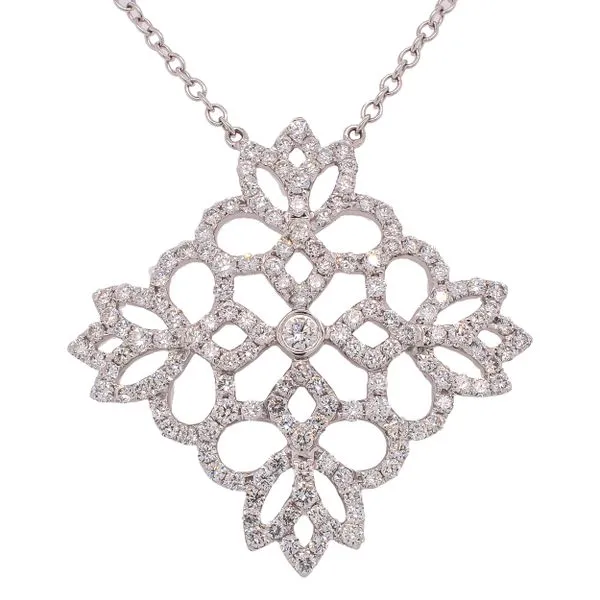 18K White Gold Diamond Square Flower Station Pendant Necklace LeeBrant Jewelry & Watch Co Sandy Springs, GA