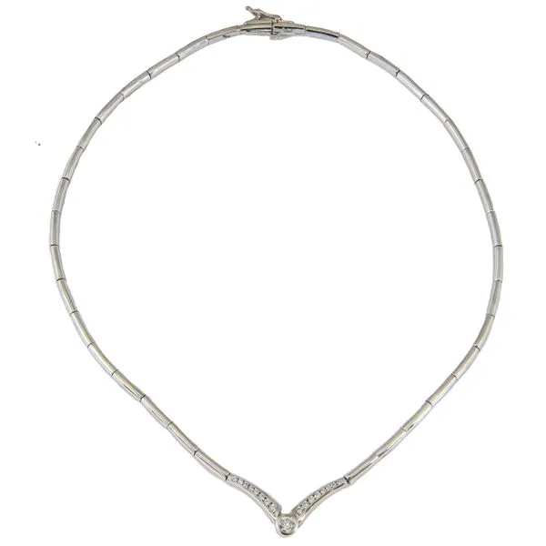 18K White Gold Diamond V Pendant on Large Snake Link Necklace LeeBrant Jewelry & Watch Co Sandy Springs, GA