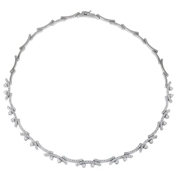 18K White Gold Zig Zag Curved Bar Diamond Necklace LeeBrant Jewelry & Watch Co Sandy Springs, GA