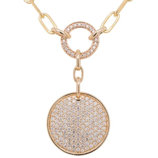 14K Yellow Gold Station Circle Pave Diamond Necklace on Paperclip Chain LeeBrant Jewelry & Watch Co Sandy Springs, GA