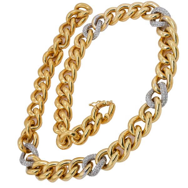 18K White and Yellow Gold Diamond Chain Link 18in Necklace Image 2 LeeBrant Jewelry & Watch Co Sandy Springs, GA