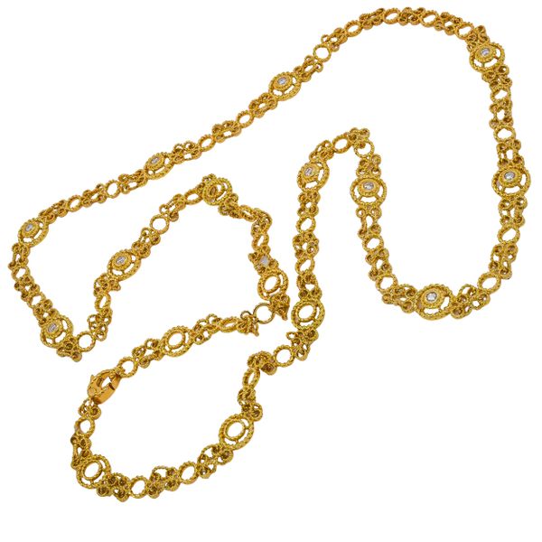 18K Yellow Gold Filigree Diamond Fancy Link Necklace 30in Image 2 LeeBrant Jewelry & Watch Co Sandy Springs, GA