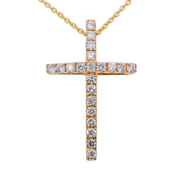14K Yellow Gold Diamond Cross Necklace 16in Image 2 LeeBrant Jewelry & Watch Co Sandy Springs, GA