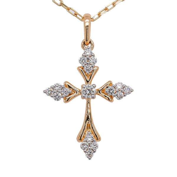 14K Yellow Gold Diamond Cross V Shaped Ends Necklace 16in LeeBrant Jewelry & Watch Co Sandy Springs, GA