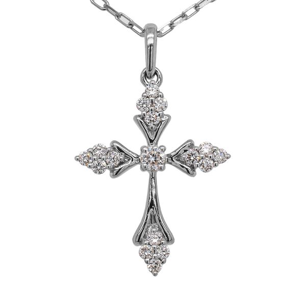 14K White Gold Diamond Cross V Shaped Ends Necklace 16in LeeBrant Jewelry & Watch Co Sandy Springs, GA