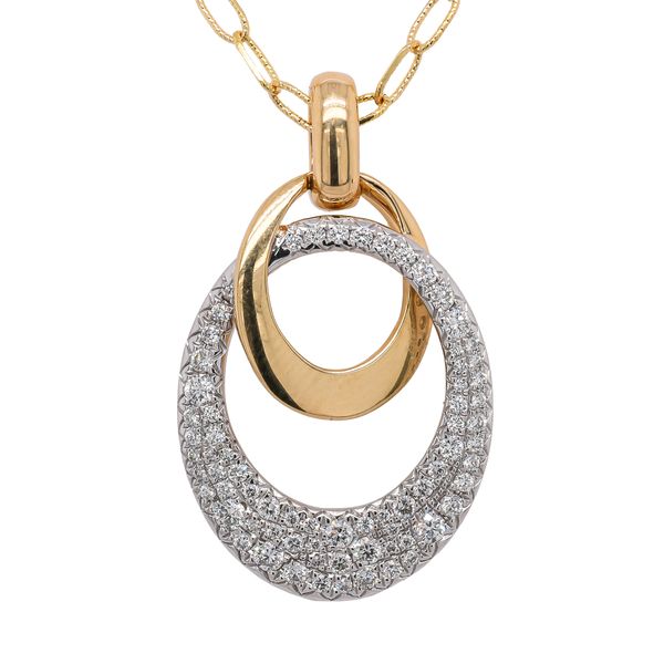 14K Yellow and White Double Oval Pave Pendant Paperclip Necklace LeeBrant Jewelry & Watch Co Sandy Springs, GA