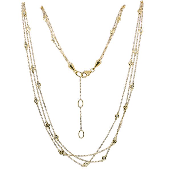 14K Yellow Gold Triple Stand Diamond By the Yard Necklace 18in LeeBrant Jewelry & Watch Co Sandy Springs, GA