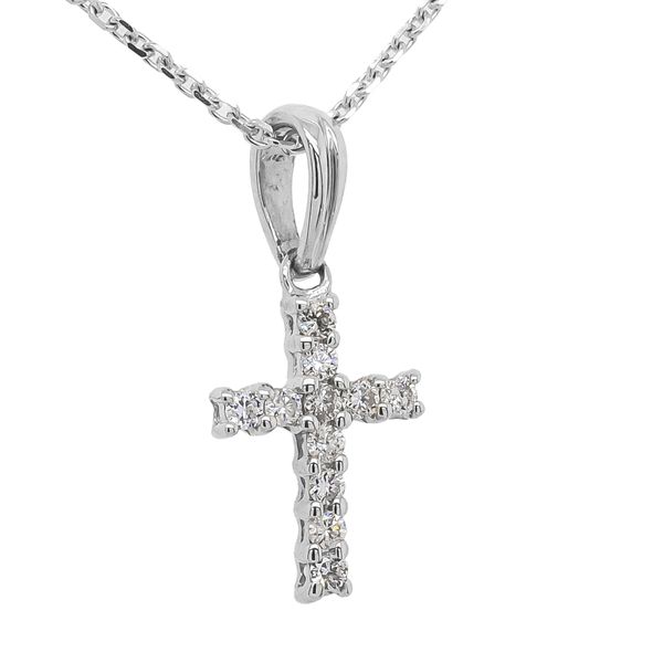 14K White Gold Diamond Cross Pendant 11x7mm 16in LeeBrant Jewelry & Watch Co Sandy Springs, GA