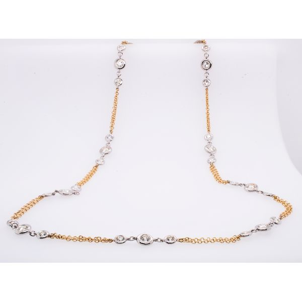 14K Yellow and White Gold Diamond Bezel Double Chain 18in Necklace LeeBrant Jewelry & Watch Co Sandy Springs, GA
