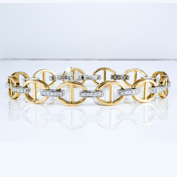 14k Yellow and White Gold Diamond Mariner Link Bracelet Image 2 LeeBrant Jewelry & Watch Co Sandy Springs, GA