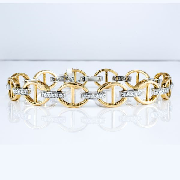 14K Yellow and White Gold Diamond Mariner Link Bracelet Image 2 LeeBrant Jewelry & Watch Co Sandy Springs, GA