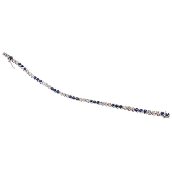 14K White Gold Diamond Sapphire Tennis Bracelet Image 2 LeeBrant Jewelry & Watch Co Sandy Springs, GA