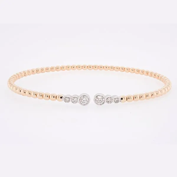 14K White and Yellow Gold Diamond Bezel Gold Beaded Bangle Bracelet LeeBrant Jewelry & Watch Co Sandy Springs, GA