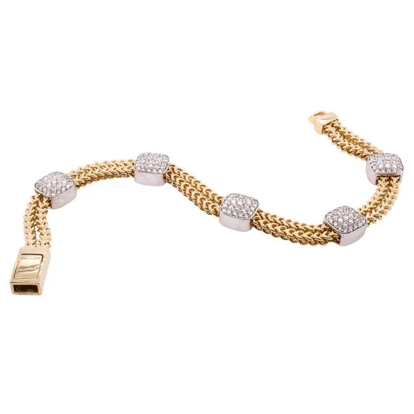14K Yellow and White Gold Cushioned Diamonds with Double Rope Chain Bracelet Image 2 LeeBrant Jewelry & Watch Co Sandy Springs, GA