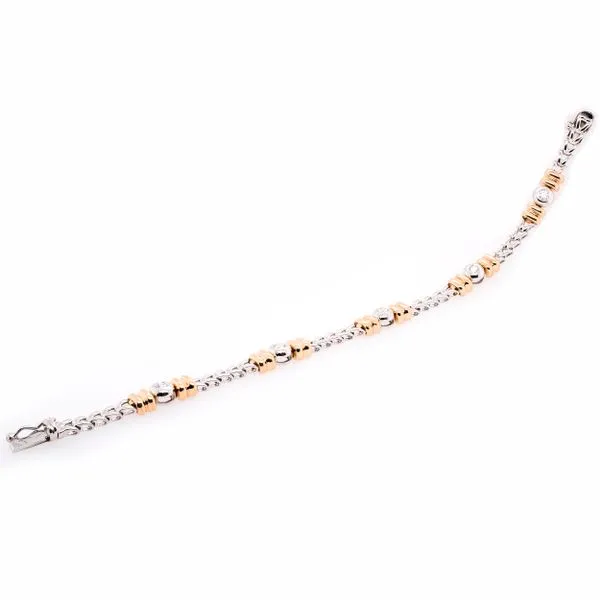 14K White Gold Bracelet with Yellow Gold Bars and Diamond Bezels Image 2 LeeBrant Jewelry & Watch Co Sandy Springs, GA