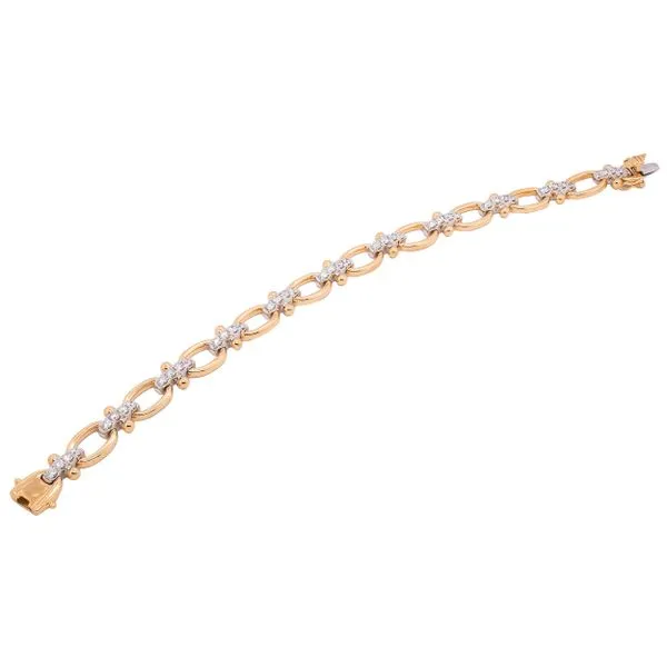 18K Yellow and White Gold Oval Diamond Peg Link Bracelet Image 2 LeeBrant Jewelry & Watch Co Sandy Springs, GA
