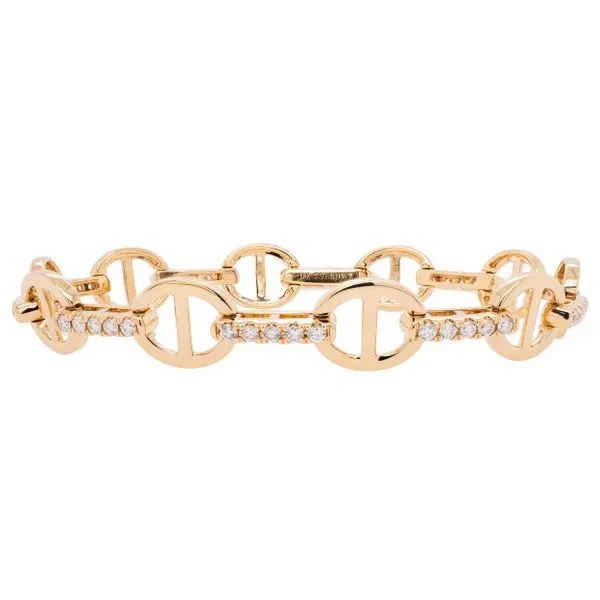 18K Yellow Gold Oval Glyph Diamond Bar Link Bracelet LeeBrant Jewelry & Watch Co Sandy Springs, GA