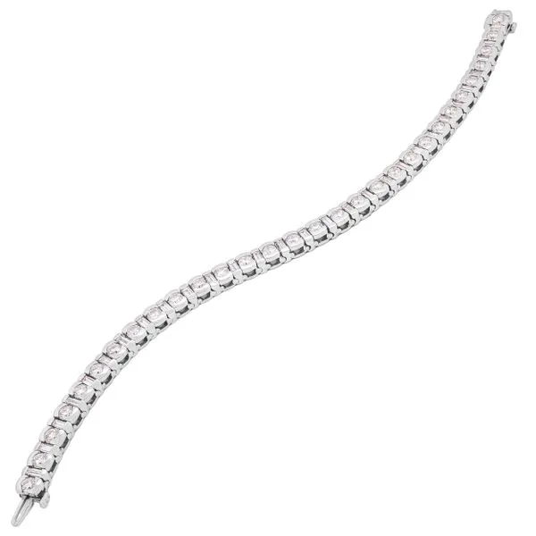 Platinum Diamond Half Bezel Round and Baguette Tennis Bracelet Image 3 LeeBrant Jewelry & Watch Co Sandy Springs, GA