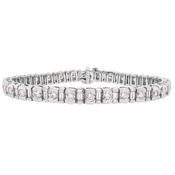 Platinum Diamond Half Bezel Round and Baguette Tennis Bracelet LeeBrant Jewelry & Watch Co Sandy Springs, GA