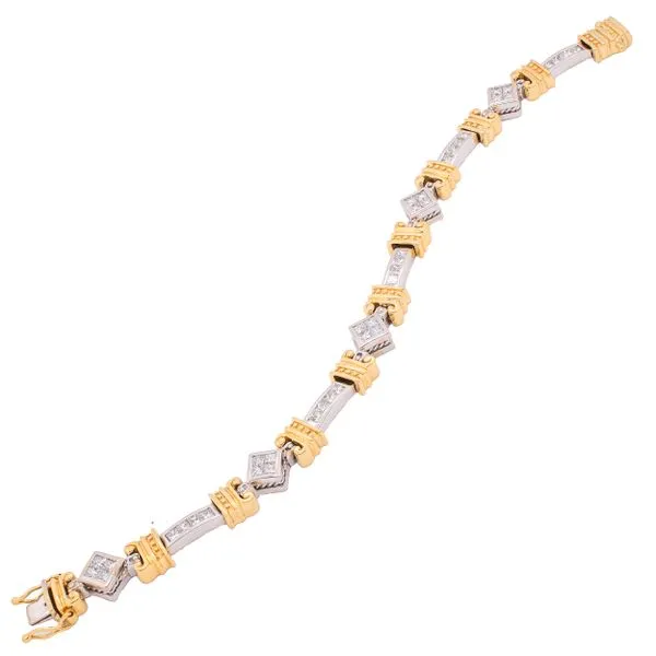 18K White and Yellow Gold Square Bar Diamond Tennis Bracelet Image 3 LeeBrant Jewelry & Watch Co Sandy Springs, GA