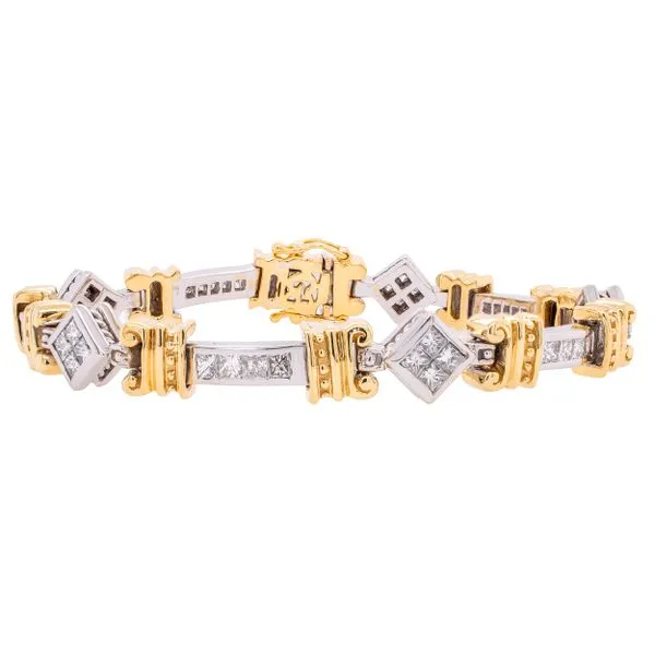 18K White and Yellow Gold Square Bar Diamond Tennis Bracelet LeeBrant Jewelry & Watch Co Sandy Springs, GA