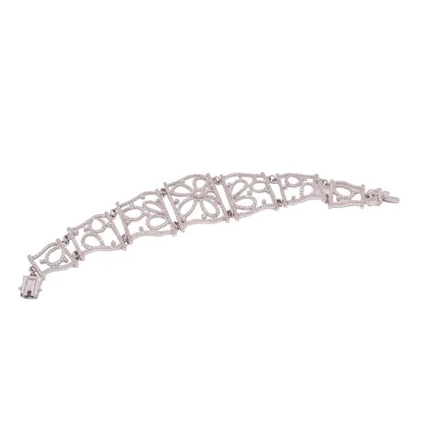 18K White Gold Wrap Flower Diamond Bracelet Image 2 LeeBrant Jewelry & Watch Co Sandy Springs, GA