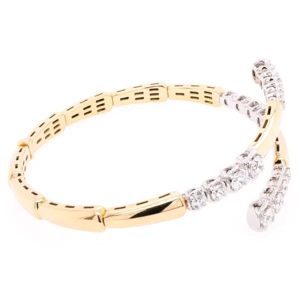 18K Yellow and White Gold Diamond Bypass Bangle Bracelet Image 2 LeeBrant Jewelry & Watch Co Sandy Springs, GA