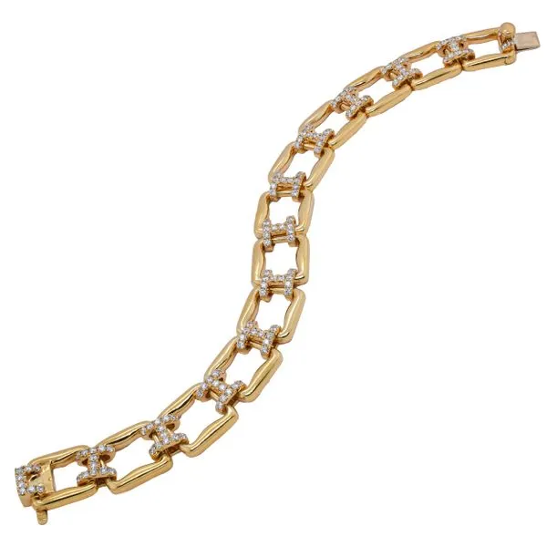 18K Yellow Gold Rectangle Diamond Link Bracelet Image 2 LeeBrant Jewelry & Watch Co Sandy Springs, GA