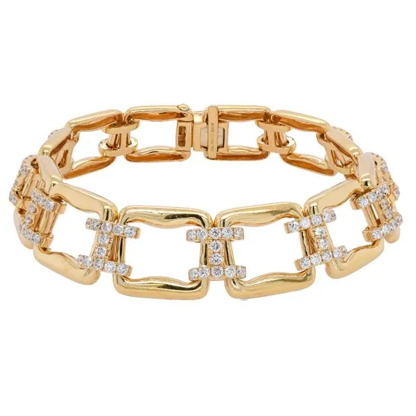18K Yellow Gold Rectangle Diamond Link Bracelet LeeBrant Jewelry & Watch Co Sandy Springs, GA