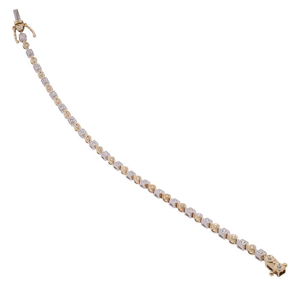 14K White and Yellow Gold Antique Diamond Tennis Bracelet Image 2 LeeBrant Jewelry & Watch Co Sandy Springs, GA
