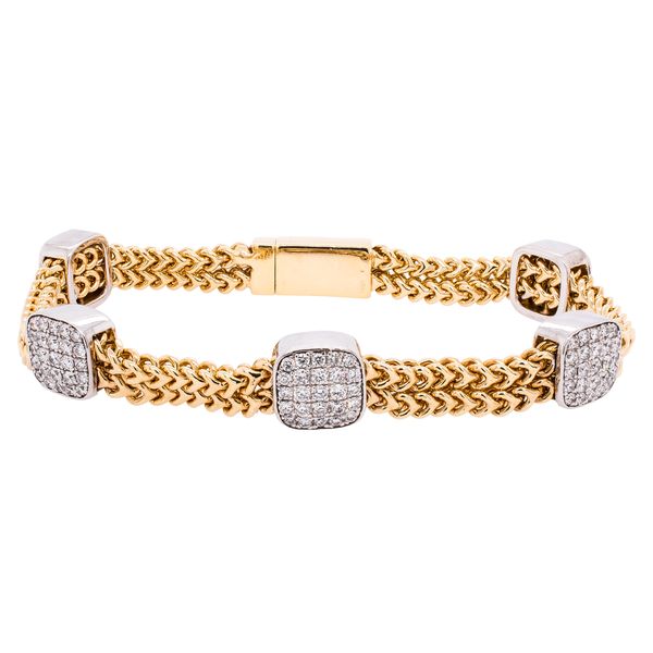 14K Yellow and White Gold Cushioned Diamonds with Double Rope Chain Bracelet LeeBrant Jewelry & Watch Co Sandy Springs, GA