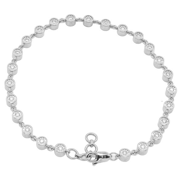 14K White Gold Bezel Diamond Chain Link Bracelet Image 2 LeeBrant Jewelry & Watch Co Sandy Springs, GA