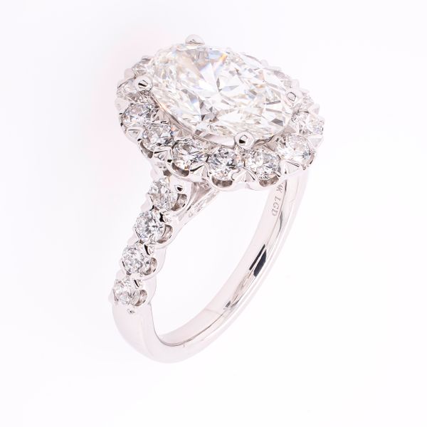 14K White Gold Oval Halo Lab Diamond Engagement Ring with Diamond Shank Image 2 LeeBrant Jewelry & Watch Co Sandy Springs, GA
