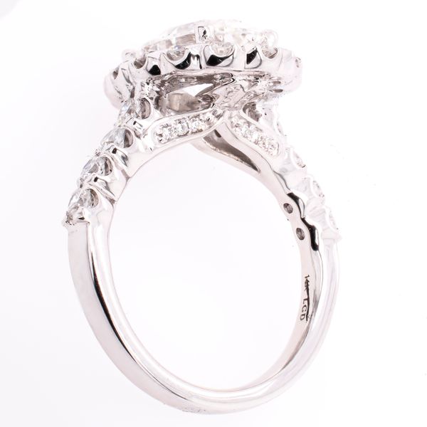 14K White Gold Oval Halo Lab Diamond Engagement Ring with Diamond Shank Image 3 LeeBrant Jewelry & Watch Co Sandy Springs, GA