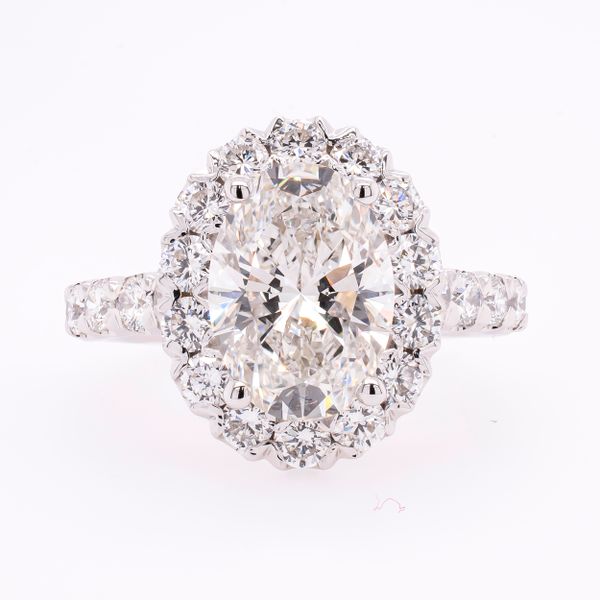 14K White Gold Oval Halo Lab Diamond Engagement Ring with Diamond Shank LeeBrant Jewelry & Watch Co Sandy Springs, GA