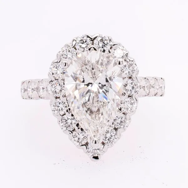 14K White Gold Pear Halo Lab Diamond Engagement Ring with Diamond Shank LeeBrant Jewelry & Watch Co Sandy Springs, GA
