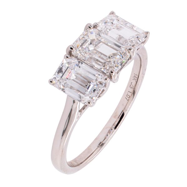 14K White Gold 2CTW Emerald Lab Diamond 3-Stone Engagement Ring Image 2 LeeBrant Jewelry & Watch Co Sandy Springs, GA