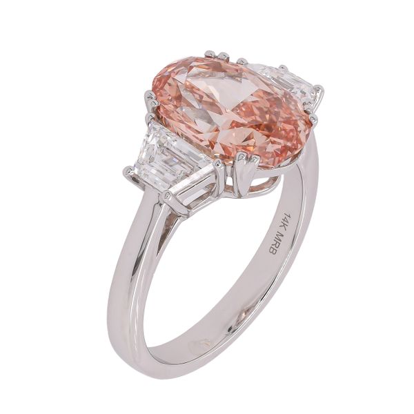 14K White Gold Pink Lab Diamond 3-Stone Engagement Ring Image 2 LeeBrant Jewelry & Watch Co Sandy Springs, GA